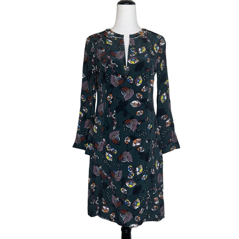 Dorothee Schumacher Silk Blend Dress Size 2 Green Whimsical Abstract Motifs Art